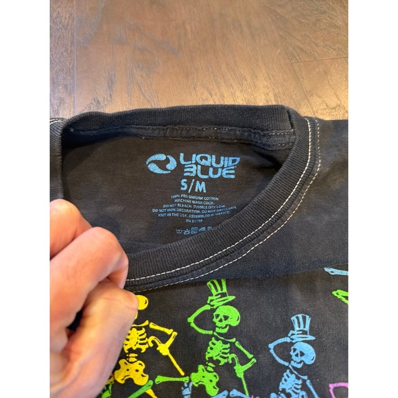 Liquid Blue Grateful Dead Gray Rainbow Spiral Dancing Skeletons Band T Shirt‎ - Picture 3 of 4